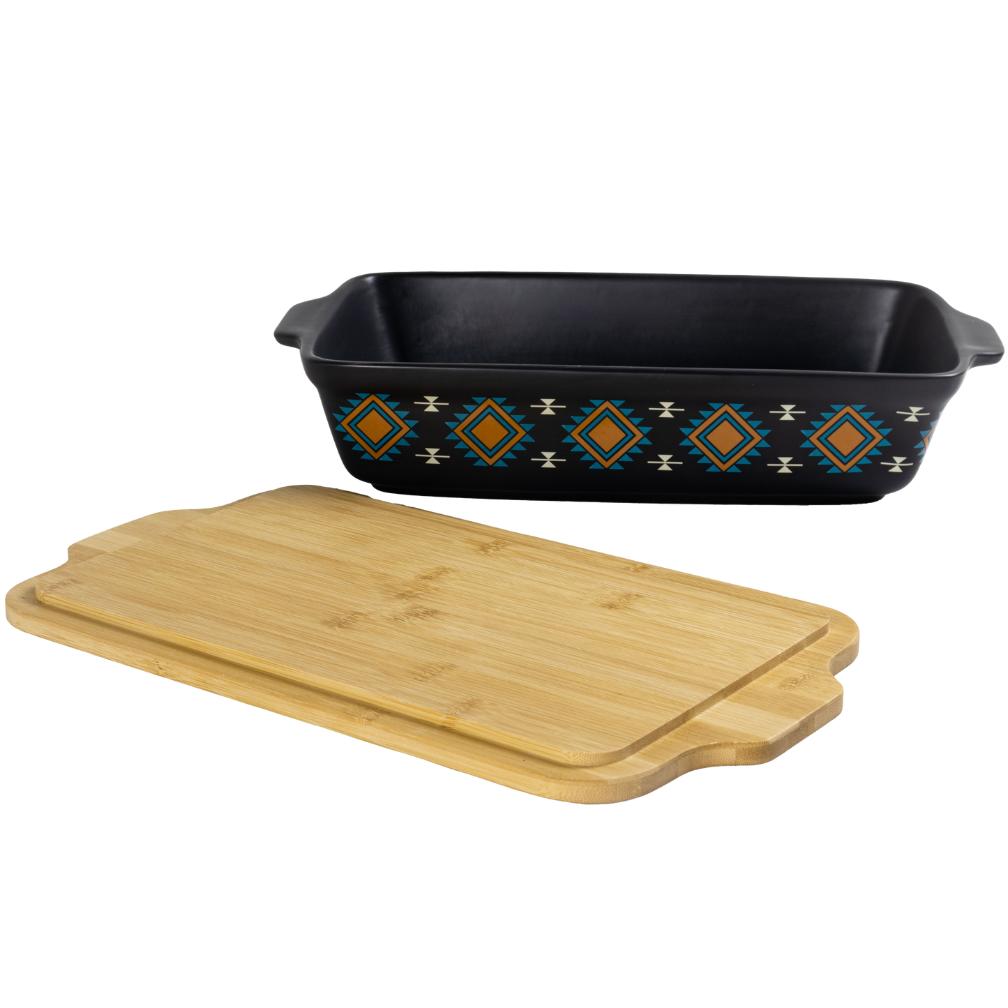American Native™ Rectangle Ceramic Baker w/ Bamboo Lid