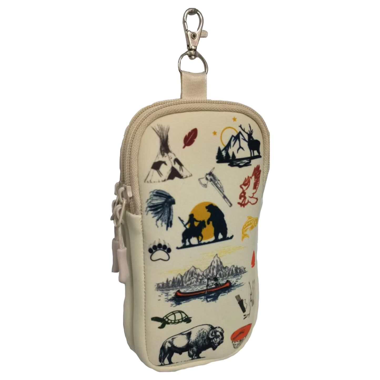 Small double eye glass pouch with animal illustrations on a beige background