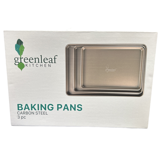 Packaging of Greenleaf Kitchen baking pans with two pans inside on a white background