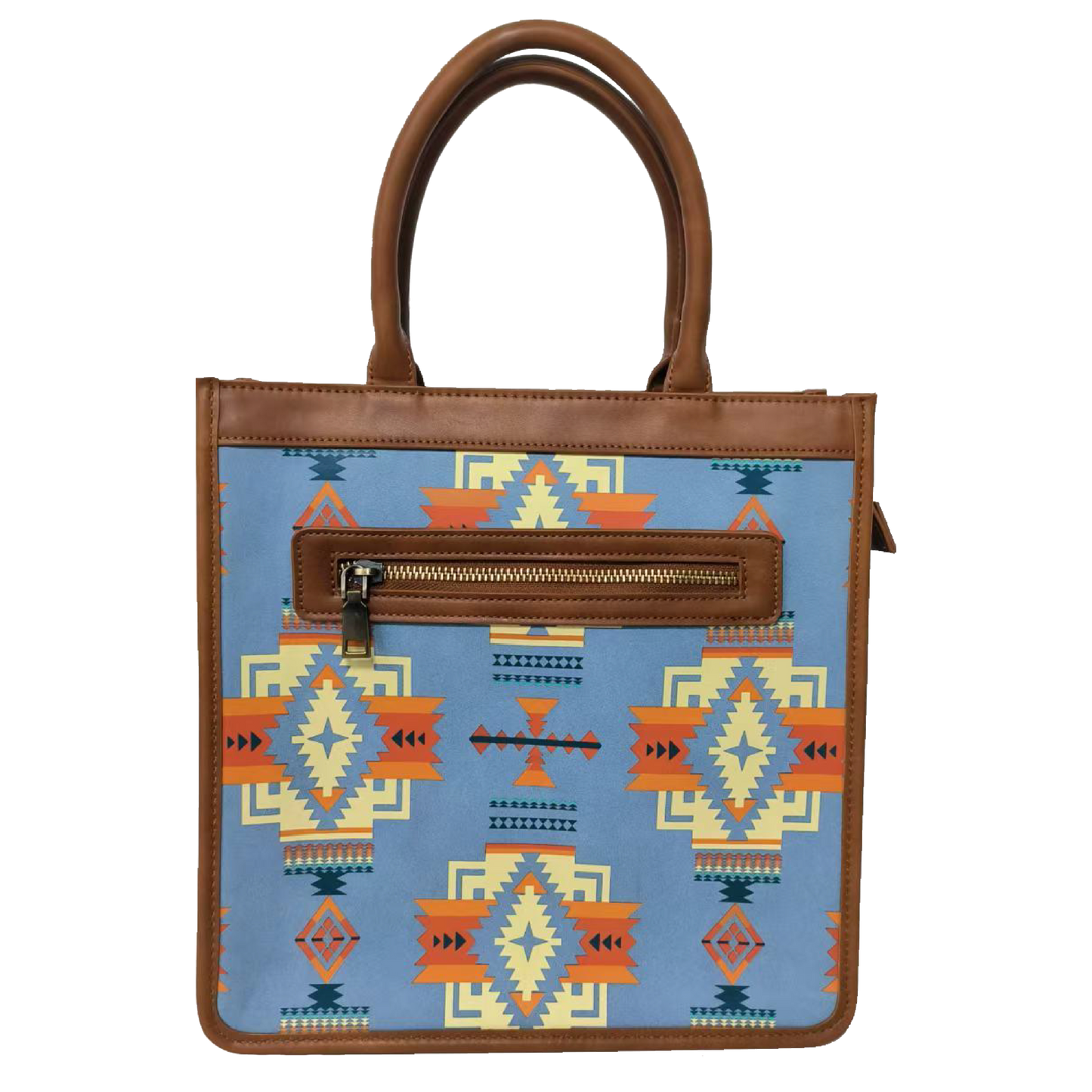 Handbag with geometric pattern on a white background