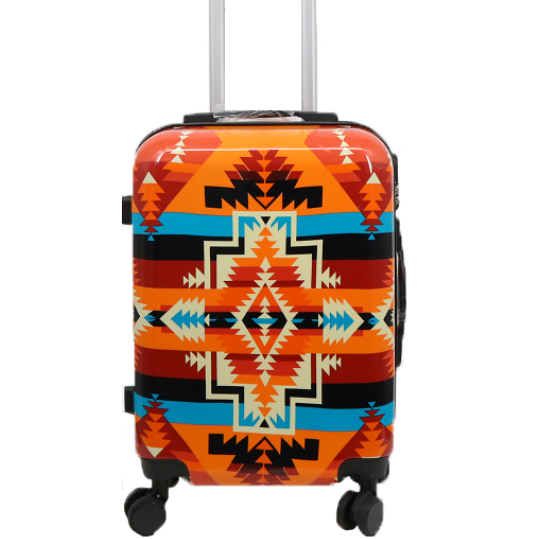 Luggage with a colorful pattern on a white background