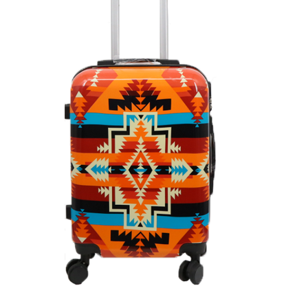 Luggage with a colorful pattern on a white background