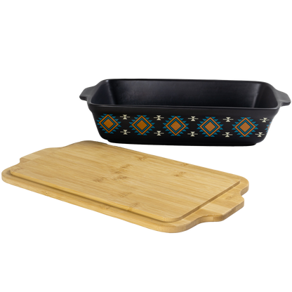 American Native™ Rectangle Ceramic Baker w/ Bamboo Lid