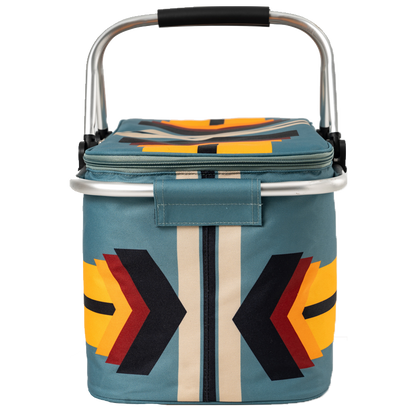 Cooler bag with geometric patterns on a white background