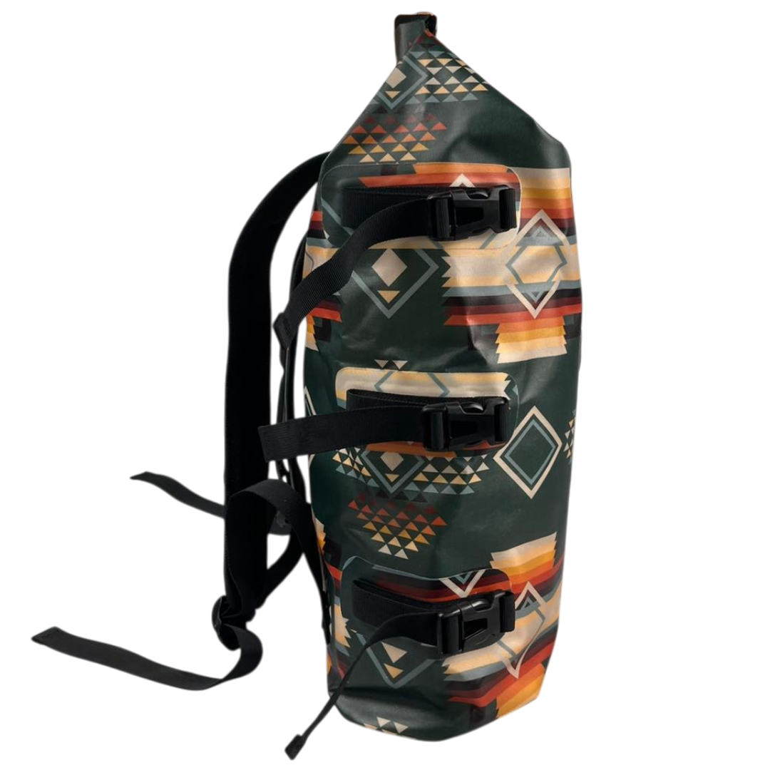 Backpack with geometric pattern on a white background