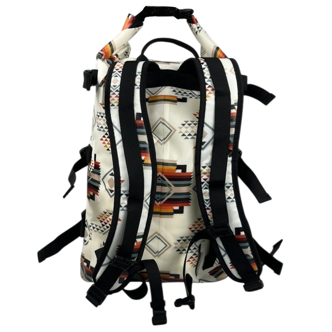Backpack with geometric pattern on a white background