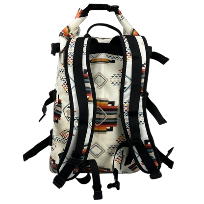 Backpack with geometric pattern on a white background