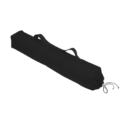 Black lawn chair in carrying bag on a white background