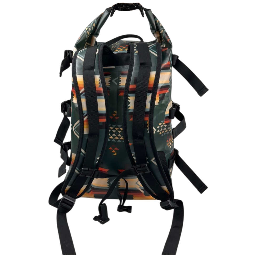 Backpack with geometric pattern on a white background