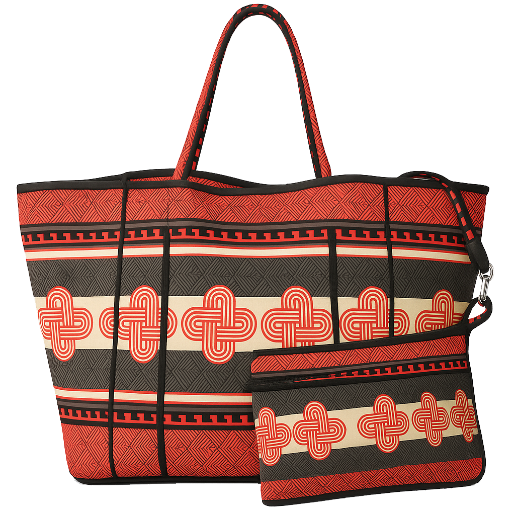 Tote bag with geometric pattern on a white background