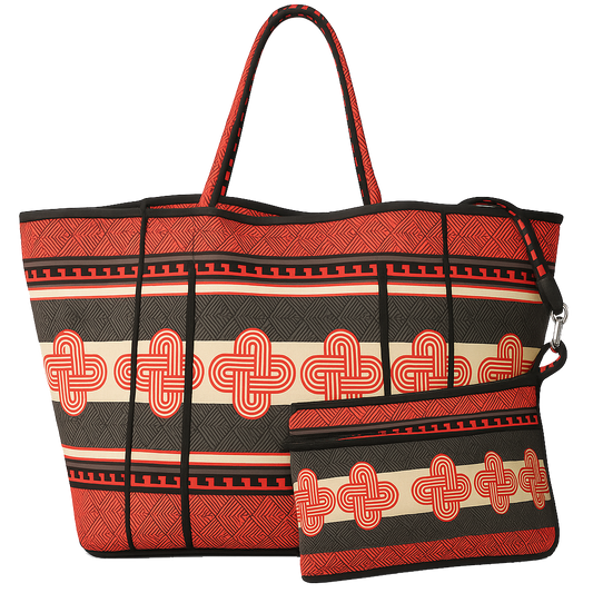 Tote bag with geometric pattern on a white background