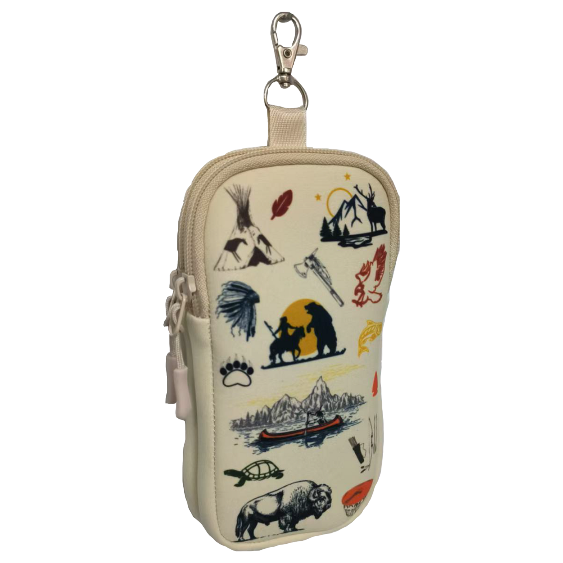 Small double eye glass pouch with animal illustrations on a beige background