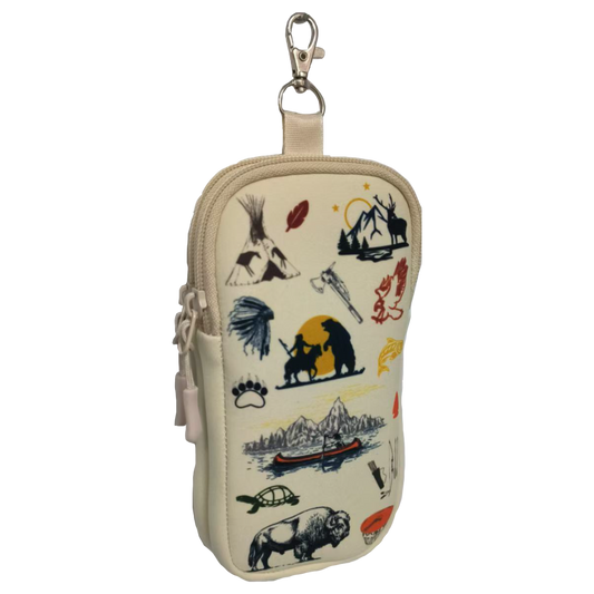 Small double eye glass pouch with animal illustrations on a beige background