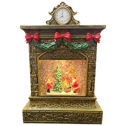 Decorative Christmas clock with animated scene inside on a white background