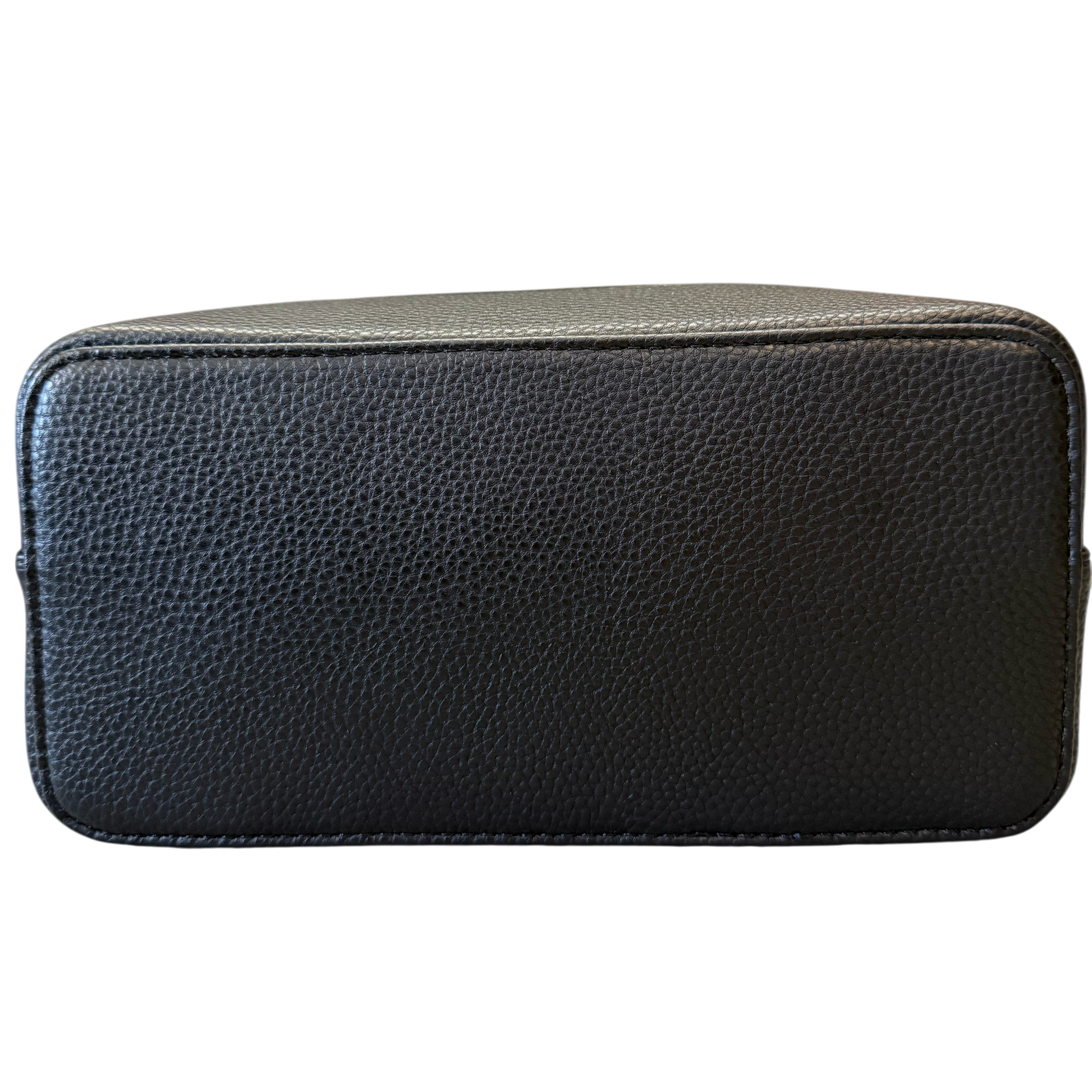Black leather toiletry bag on a transparent background