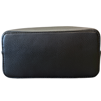 Black leather toiletry bag on a transparent background