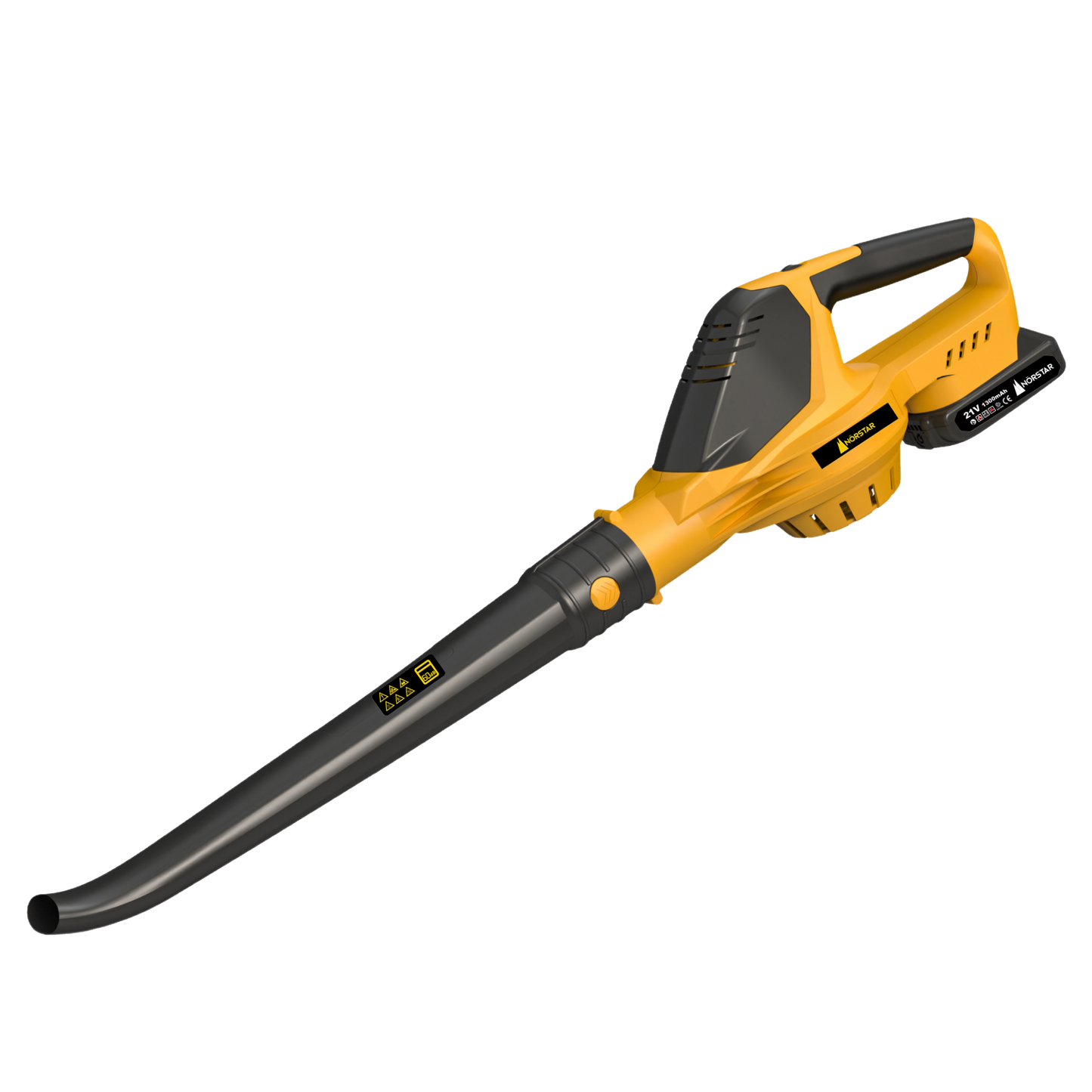 Yellow and black leaf blower on a white background