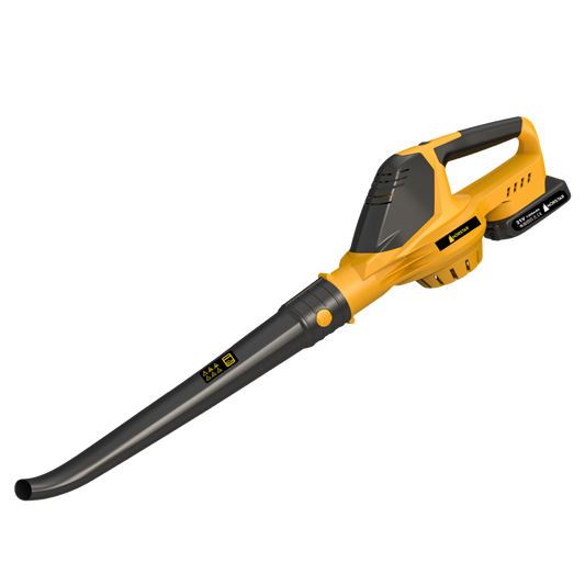Yellow and black leaf blower on a white background