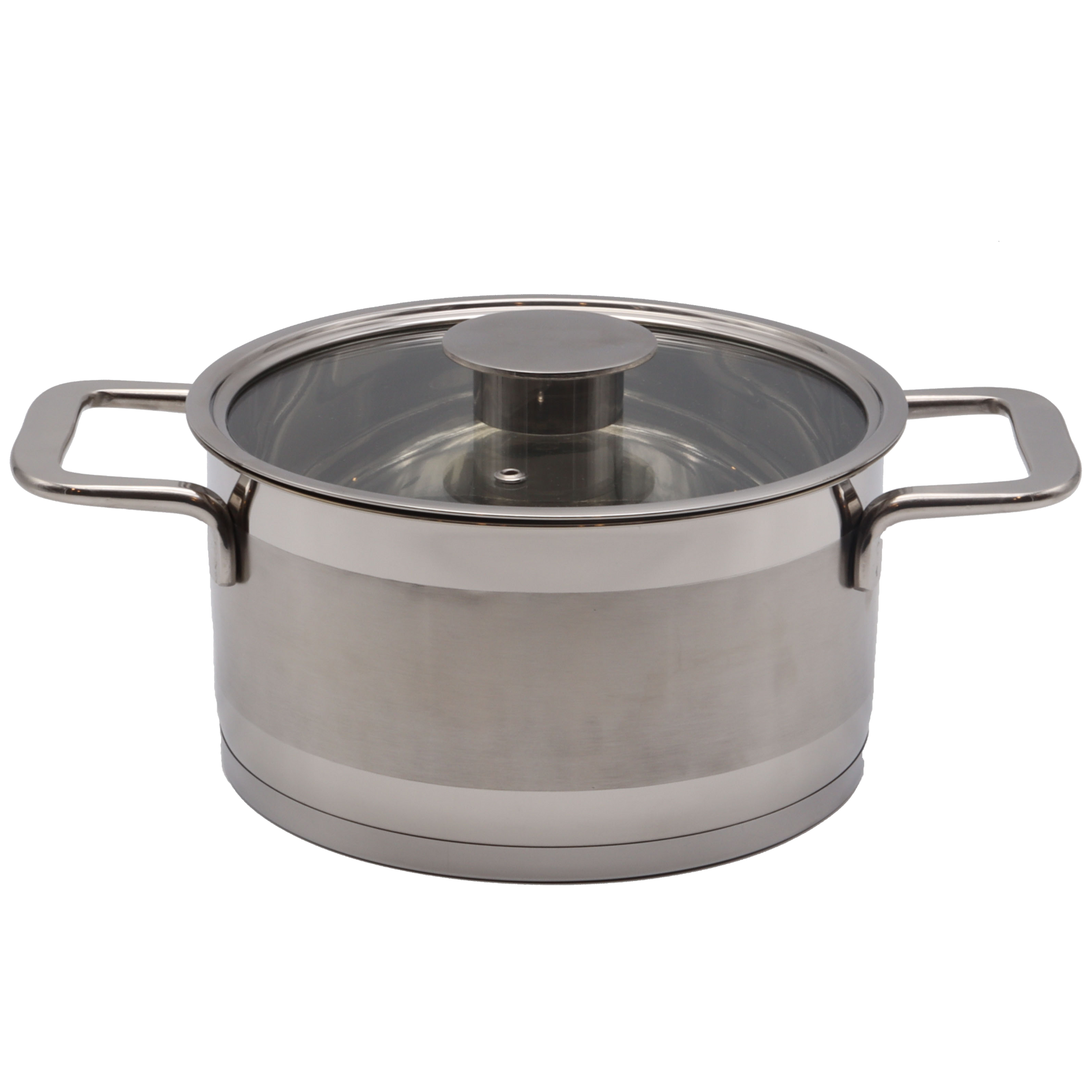 Stainless steel pot with lid on a white background