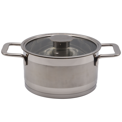 Stainless steel pot with lid on a white background