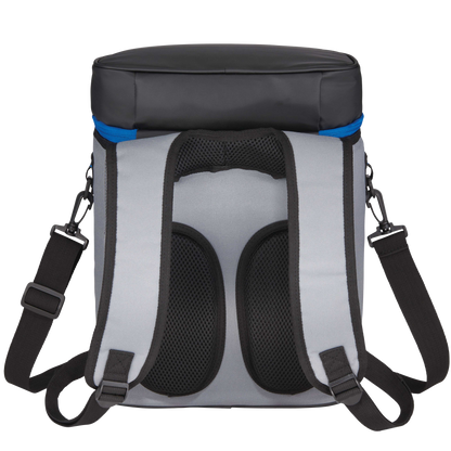 Backpack with black and gray design on a white background