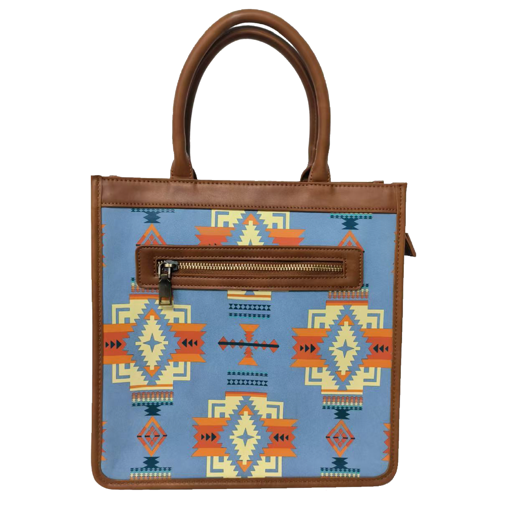 Handbag with geometric pattern on a white background