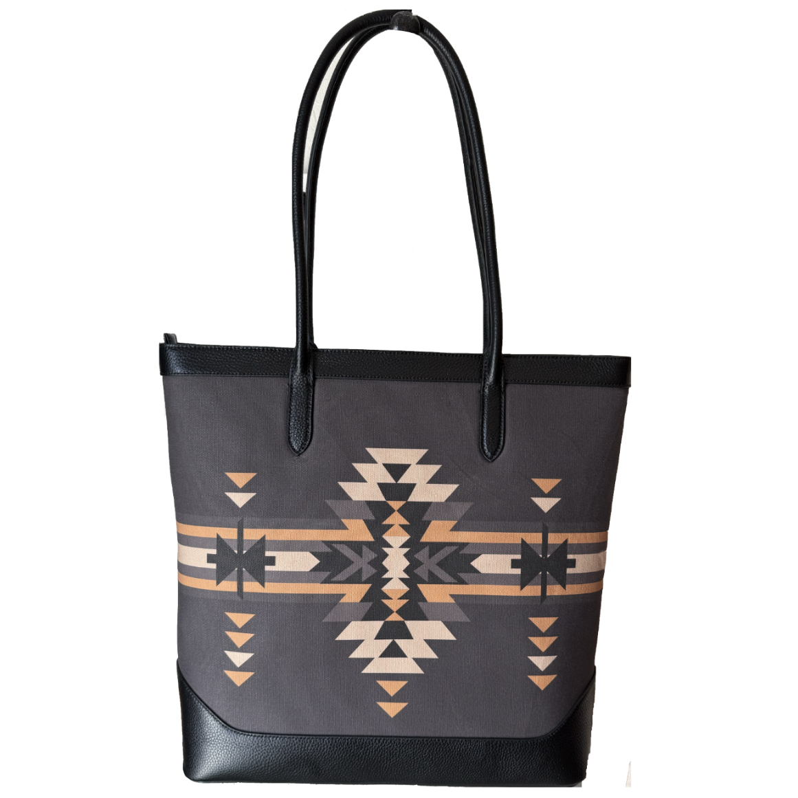 Tote bag with geometric pattern on a white background
