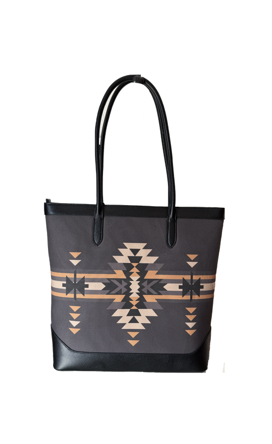 Tote bag with geometric pattern on a white background