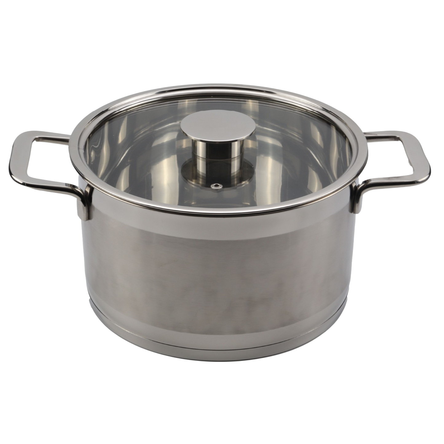 Stainless steel pot with lid on a white background