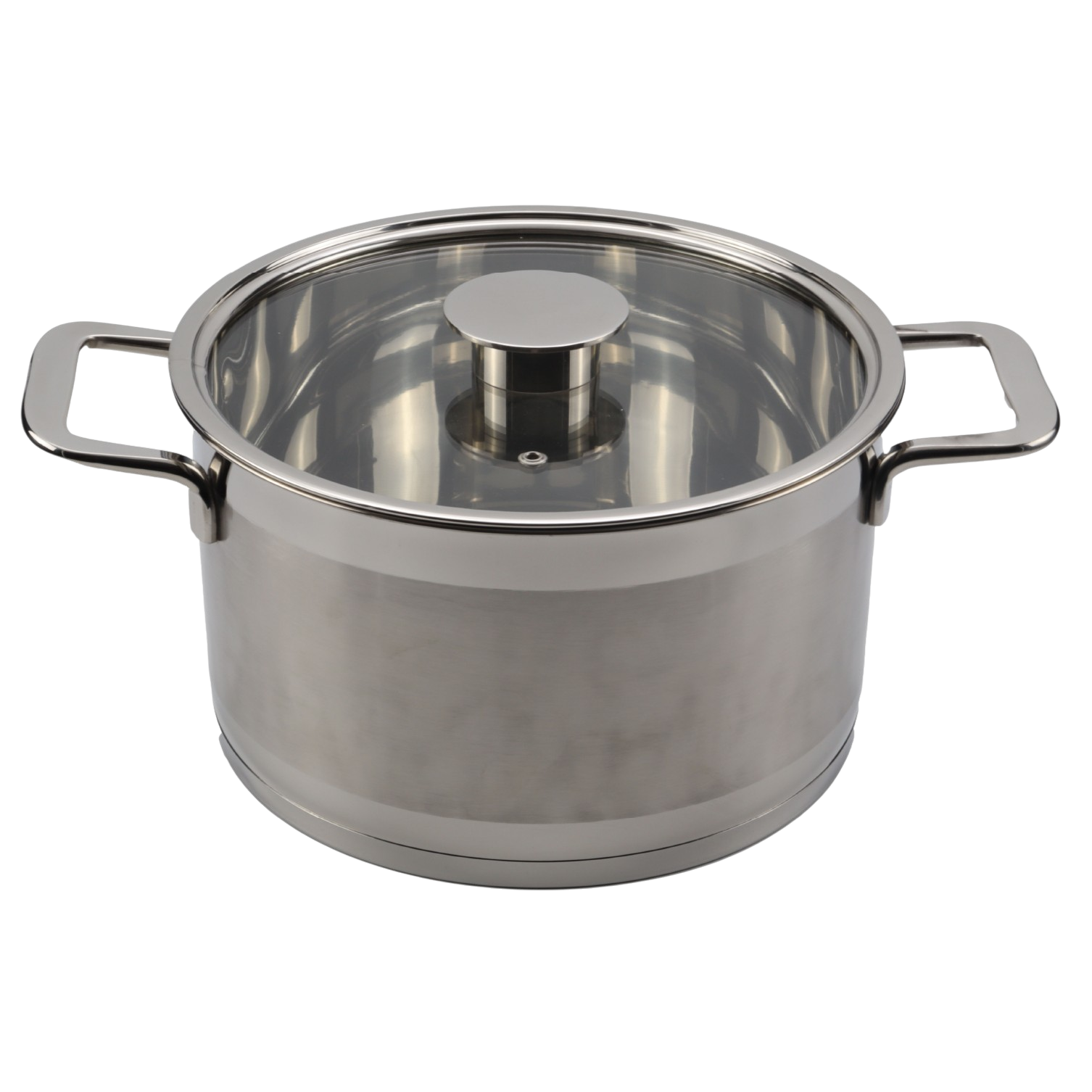 Stainless steel pot with lid on a white background