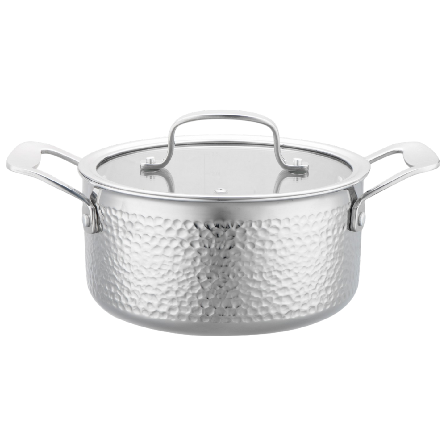 Stainless steel pot with a lid on a white background
