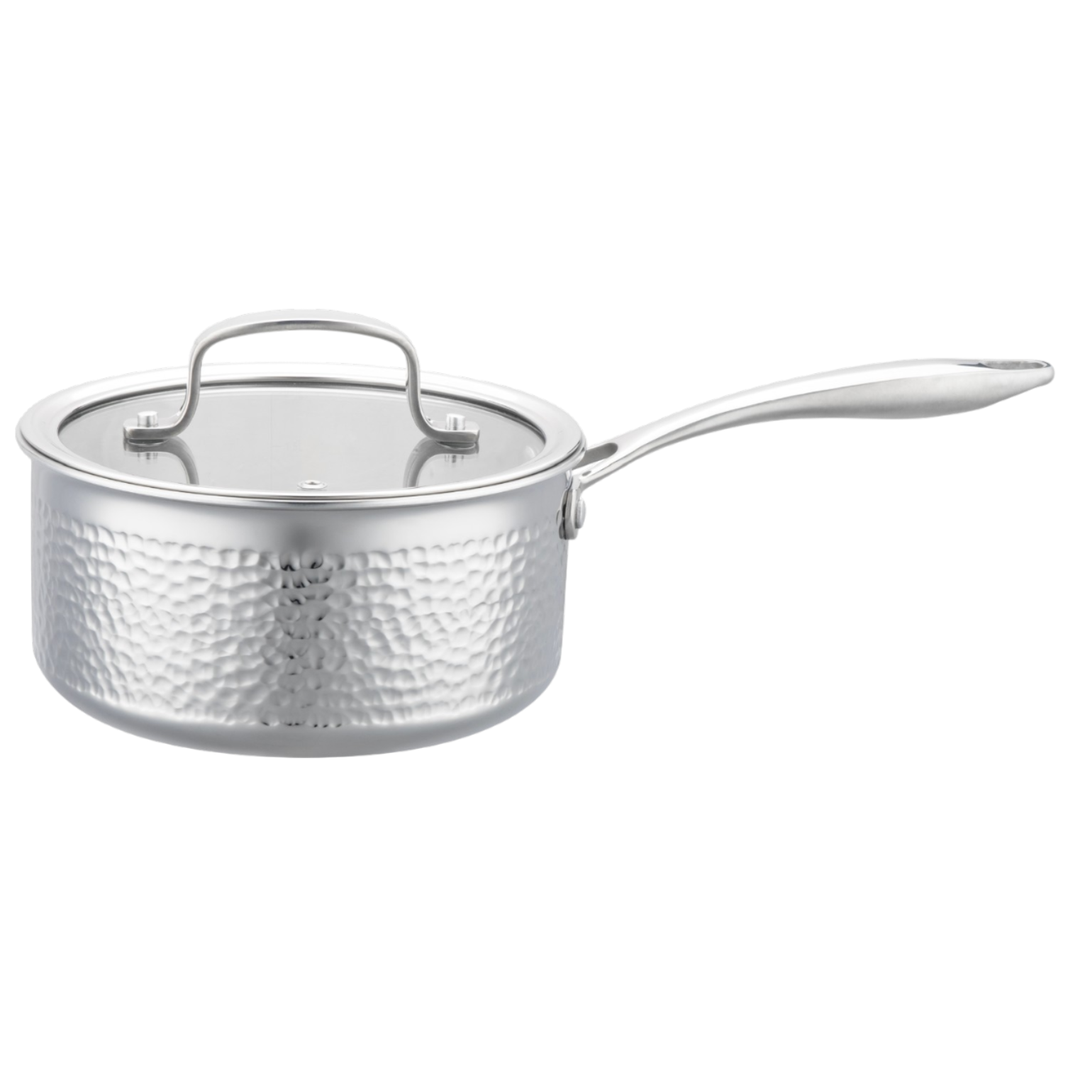 Silver saucepan with a lid on a white background