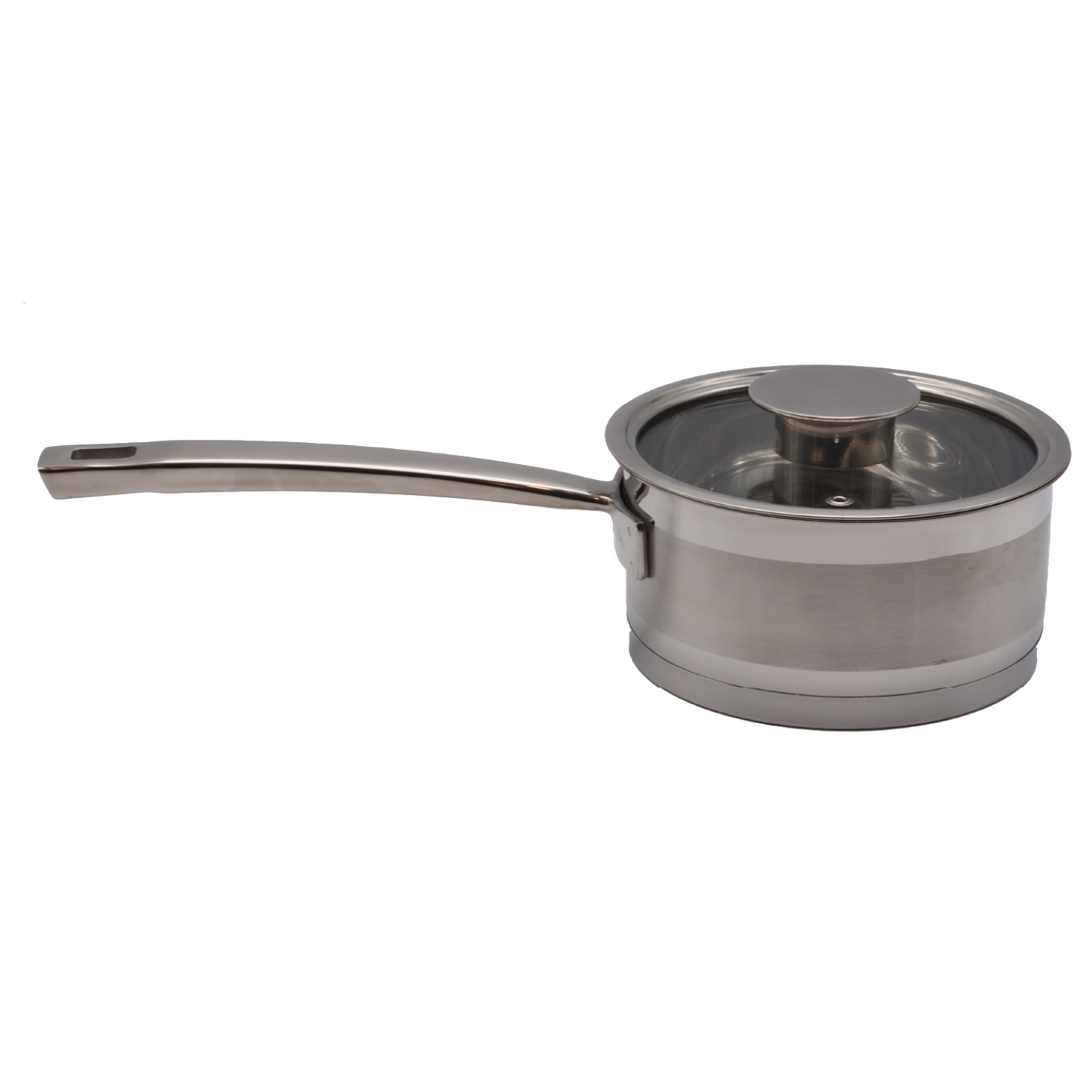 Stainless steel saucepan with lid on a white background