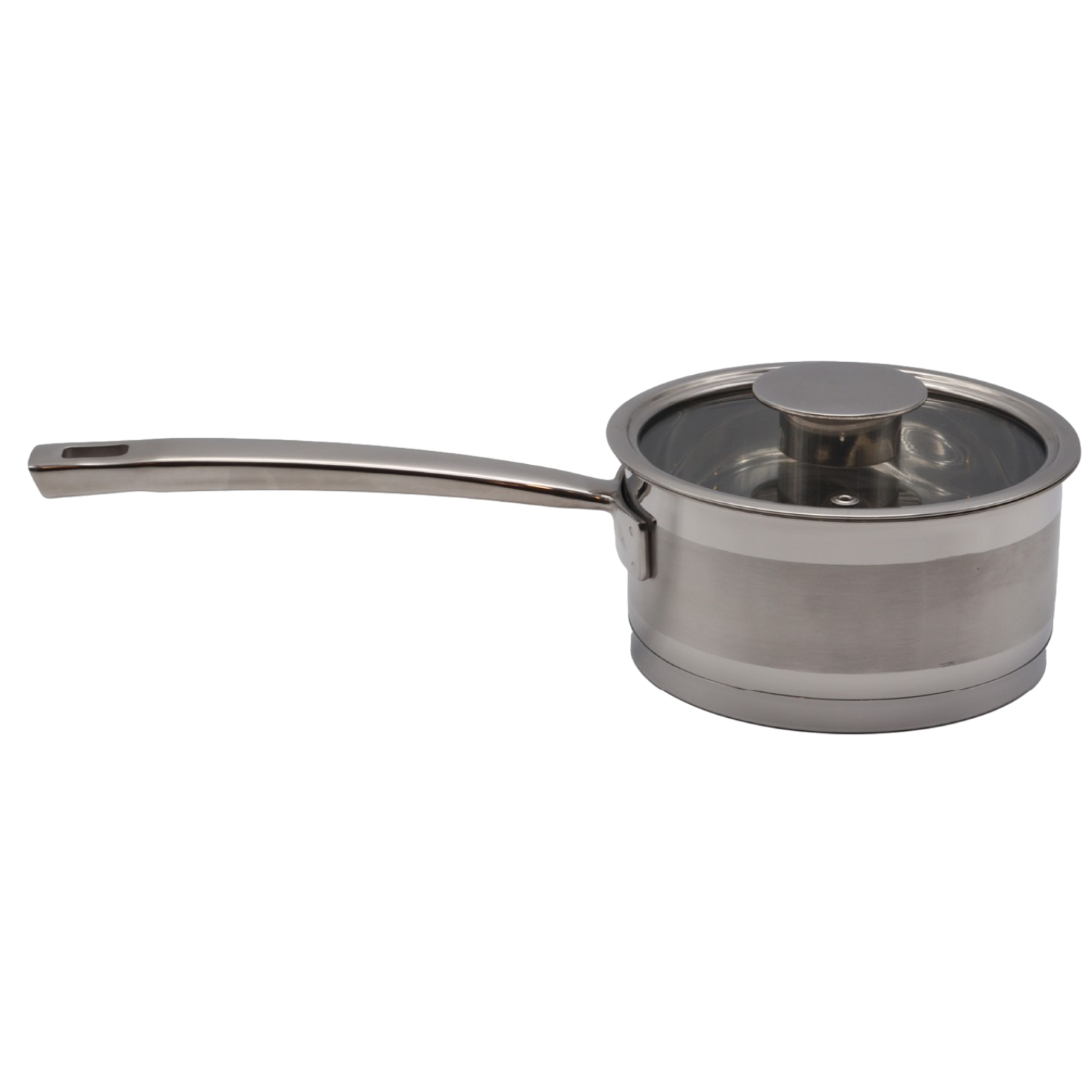 Stainless steel saucepan with lid on a white background