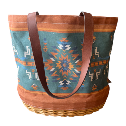 American Native™ Canvas  & Willow Basket Tote, Green